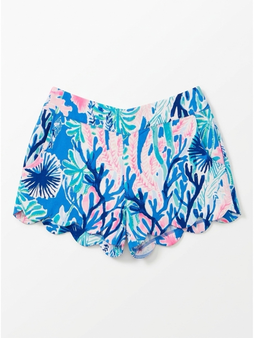 Lilly Pulitzer Women's Scalloped Hem Shorts, Size Small, Blue and Pink Coral Sea